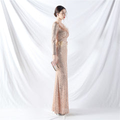 Ostrich Feather Sequin Split Maxi Dress