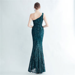 One-Shoulder Sequin Maxi Dress
