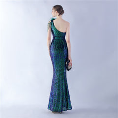 One-Shoulder Sequin Maxi Dress
