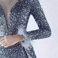 Ostrich Feather Sequined Maxi Dress