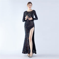 Ostrich Feather Sequined Maxi Dress
