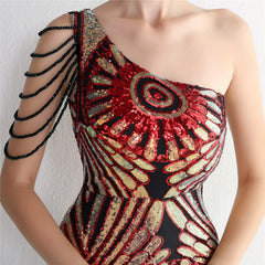 Sequined One-Shoulder Maxi Dress