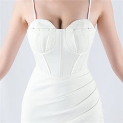 Boned Lace-Up Backless Maxi Dress