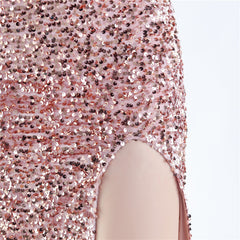 Off-Shoulder Sequin Split Maxi Dress