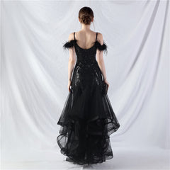 Feathered Sequin Maxi Dress