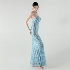 Sequined Heart-Collar Maxi Dress