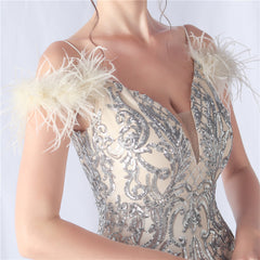 Ostrich Feather Sequined Maxi Dress