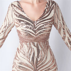 V-Neck Ostrich Feather Sequin Maxi Dress