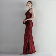 Sequin One-Shoulder Fishtail Maxi Dress