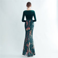 Ostrich Feather Sequined Maxi Dress