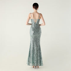 Sequined Spaghetti-Strap Maxi Dress
