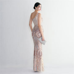 Sequined One-Shoulder Maxi Dress