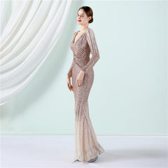 Sequined Gradient Fishtail Maxi Dress