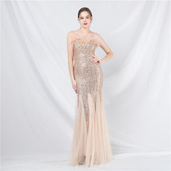 Ostrich Feather Sequined Maxi Dress