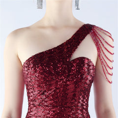 Sequin Beaded One-Shoulder Maxi Dress