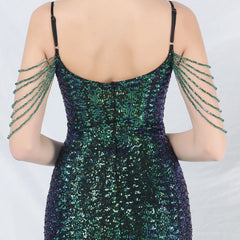 Feathered Sequin Maxi Dress