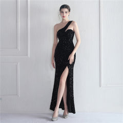 One-Shoulder Sequined Fishtail Maxi Dress