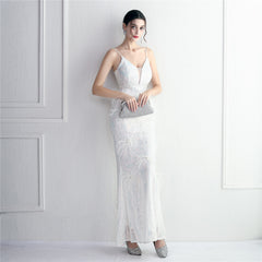 Elegant Sequin Beaded Fishtail Maxi Dress