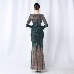 Ostrich Feather Gradient Sequin Maxi Dress