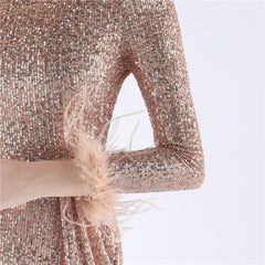 Backless Feathered Sequined Beaded Bodycon Dress