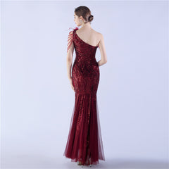 Beaded Sequined Ostrich Feather Maxi Dress