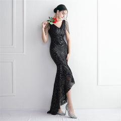 Sequined Beaded Fishtail Maxi Dress
