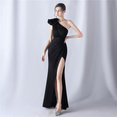 One-Shoulder Asymmetric Split Maxi Dress