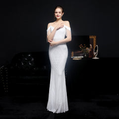 Sequined V-Neck Fishtail Dress