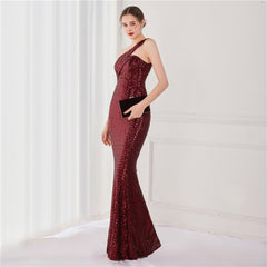 Asymmetric Sequin Maxi Dress