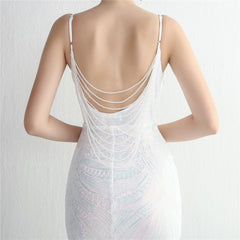 V-Neck Sequined Beaded Maxi Dress