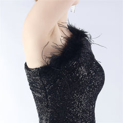 One-Shoulder Sequined Feather Dress