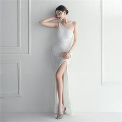 One-Shoulder Sequin Maxi Dress