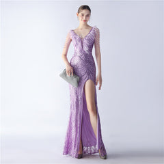 Ostrich Feather Beaded Maxi Dress