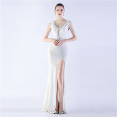 Ostrich Feather Beaded Maxi Dress