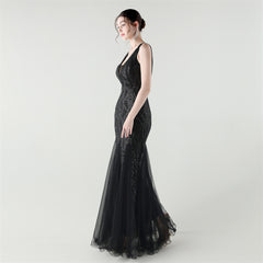 Backless Sequined Fishtail Maxi Dress