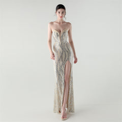 Sequined Heart-Collar Maxi Dress