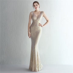 Sequined V-Neck Fishtail Maxi Dress