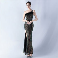 One-Shoulder Sequined Maxi Dress
