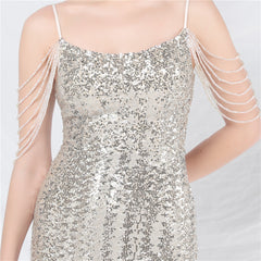 Sequined Spaghetti-Strap Maxi Dress