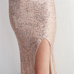 Sequined Long-Sleeve Fishtail Maxi Dress