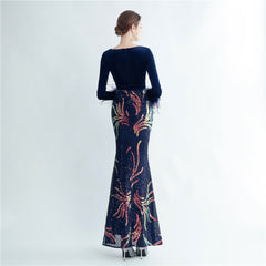 Ostrich Feather Sequined Maxi Dress