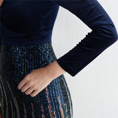 Sequined V-Neck Long-Sleeve Fishtail Dress