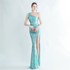 One-Shoulder Sequin Maxi Dress