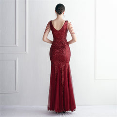 Sequin Mesh Beaded Maxi Dress