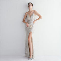 Sequin Beaded Fishtail Maxi Dress