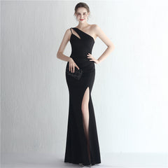 One-Shoulder Asymmetric Split Maxi Dress