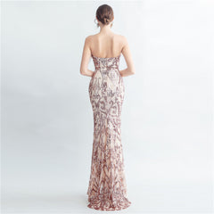 Ostrich Feather Strapless Maxi Dress