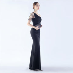 Beaded One-Shoulder Maxi Dress
