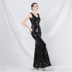 Sequined V-Neck Maxi Dress