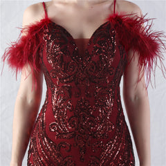 Feathered Sequin Maxi Dress